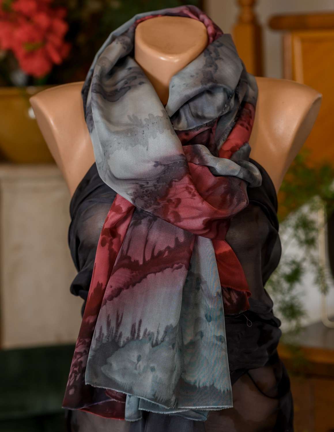 Unique Silk Scarf </br>RUBY EMBRACE - Image 3