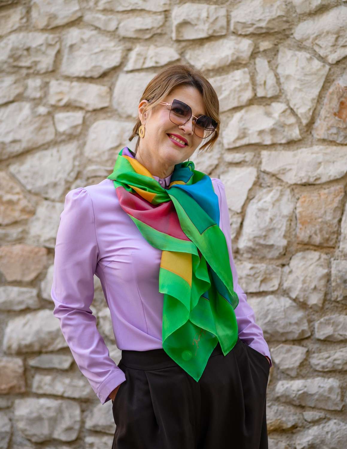 Unique Silk Scarf <br> HAPPINESS - Image 5