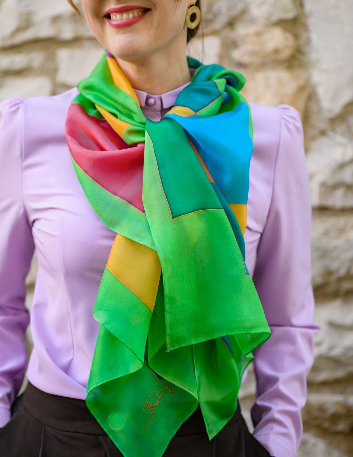 Unique Silk Scarf <br> HAPPINESS - Image 3